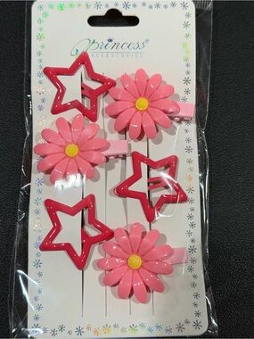 Princess Accessories Pink Daisy & Star Hair Clips set 3 pack